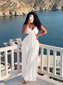 Slaydiva 新款春夏女款大尺碼超長連身褲 - 白色 - 查看 5