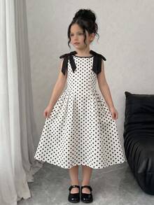 Firerie Kids Firerie Kids 女童优雅复古法式黑白波点撞色蝴蝶结腰带连衣裙，休闲百搭，适合各种场合，如典礼、派对等，舒适柔软。 - 黑與白 - 查看 1