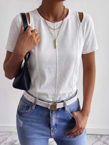 FRIFUL Women's Solid Color Slim Fit Casual Short Sleeve T-Shirt, Suitable For Spring And Summer - White - View 4