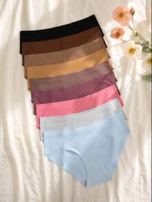 SHEIN 女款純色彈性腰舒適三角內褲 9 件組 - 彩色 - 查看 3