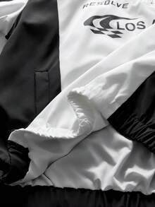 AXEPEAK Chaqueta casual de manga larga con patrón de letras y contraste de color para hombres - Blanco y Negro - Ver 7