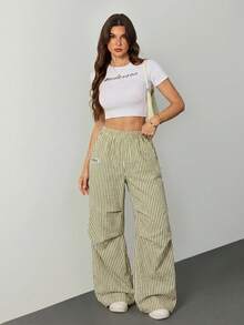 SHEIN Tall Women's Autumn Basic Olive Green Wide Leg Sweatpants Vacation Casual - Olive Green - View 8