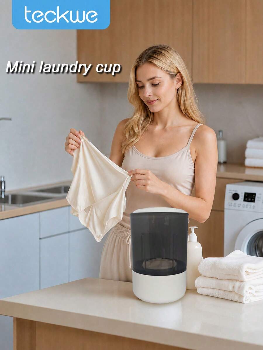 Teckwe Mini Portable Washing Machine With 2000mAh Battery | Travel Washing Machine Suitable For Bras, Underwear, Socks | Compact USB Rechargeable Electric Cleaner