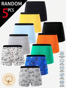 [5 Random Piece] Young Boys Trunks-5 Packs Random Designs Colorful Patterns Elastic Waist Comfortabl - Multicolor - View 2