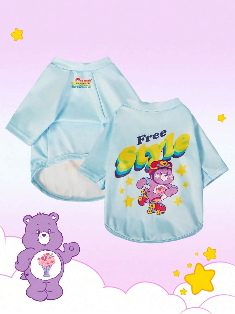 Care Bears X PETSIN 1件自由風格泰迪熊星星卡通圖案印花藍色插肩袖T恤,適用於貓狗,清新活潑可愛且彈性佳,適合室內遊戲或戶外日常奔跑 - 淺藍色 - 查看 1