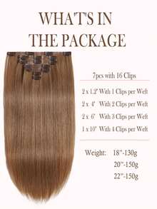 Seamless Clip Ins 7片装 27号 130克/150克 全头无缝PU夹式接发 100%毛鳞片顺直双层Remy真人发 隐形夹式接发 万圣节服装接发 - S27 - 查看 3