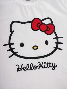 HELLO KITTY AND FRIENDS | SHEIN 1件青少年女孩趣味休閒風卡通印花T恤，圓領短袖 - 白色 - 查看 5
