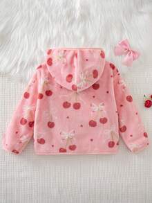 SHEIN 少女全印花連帽拉鍊休閒日常長袖秋季外套 - 粉色 - 查看 5
