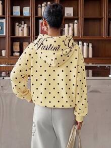 Muchica Women's Knitted Polka Dot Long Sleeve Hooded Sweatshirt - Pale Yellow - View 2