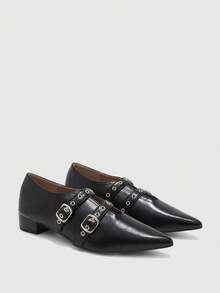 Mnmlis Women's Fashion Versatile Pointed Toe Buckle High Heel Pumps - Black - View 1