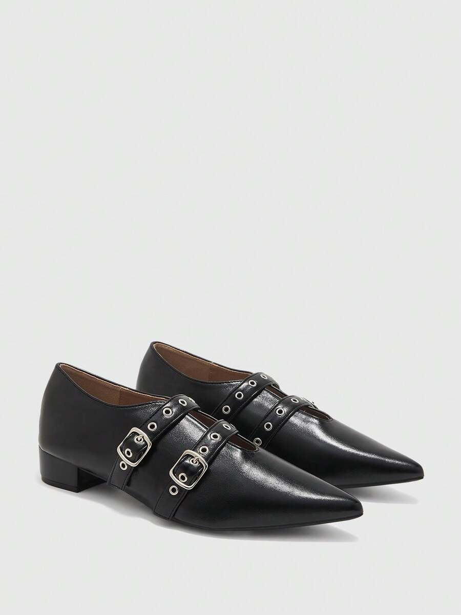 Mnmlis Women's Fashion Versatile Pointed Toe Buckle High Heel Pumps - Black - View 1