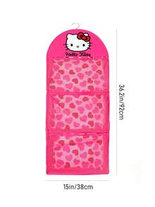 HELLO KITTY AND FRIENDS | SHEIN 掛牆式收納整理袋 附3個網袋，愛心印花衣櫥收納袋，適合女孩學生使用，可收納內衣、髮飾、化妝品，適用於臥室衣櫃 - 深粉色 - 查看 4