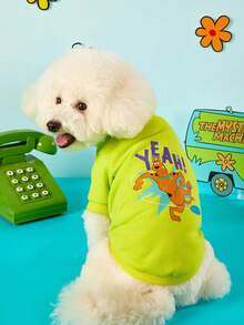 SCOOBY-DOO X PETSIN 俏皮小狗字母印花寵物T恤，厚實保暖，適合舒適居家或戶外散步，防掉毛，內裡柔軟刷毛，保溫效果佳 - 綠色 - 查看 5