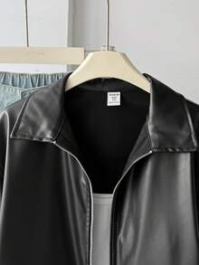 SHEIN Tween Girl Tween Girl Tween Girl 秋冬休閒 PU 皮革外套，日常秋/冬穿著 - 黑色 - 查看 4