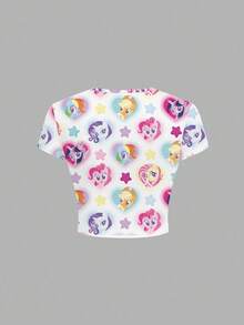 My Little Pony X SHEIN Women's Round Neck Cartoon Print Casual Daily Short Sleeve T-Shirt - White - View 2