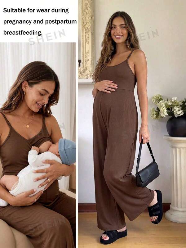 SHEIN Maternity Nursing Function Solid Color Casual Daily Outing Strapless Jumpsuit
