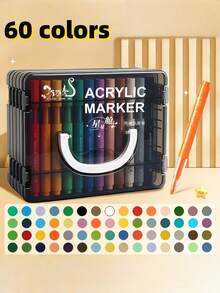 60/48/36 Colors Acrylic Marker Pen Set, Multi-Color Opaque Water-Based Painting Pens With Black Storage Box, Art Drawing Supplies For Students, Hobby Painting & Art Creation - Sets - View 13