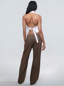 TRNVIE Pantalones rectos de unicolor minimalistas casuales para ir y venir - Marrón - Ver 2