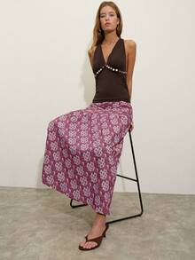 Nöista Asymmetric Long Skirt With Combination Of Stripe Direction. - Dusty Pink - View 6