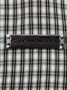 SUMWON Hooded Checked Bomber Jacket With Full Zip Closure Elastic Cuffs And Waistband Micro Gingham Pattern Oversized Fit Autumn Winter Outerwear - Khaki - View 4