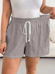 Shapeblank Plus Size Women's Striped Casual Versatile Daily Shorts - Coffee Brown - View 5