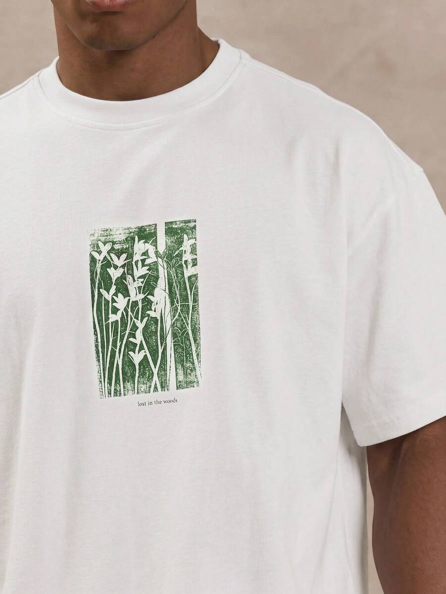 Musero Oversized Short Sleeve Floral Box Graphic Print Tshirt SPRING SUMMER - White - View 1