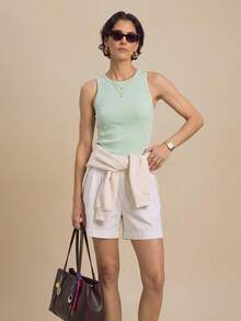 Nima Coro Women's Summer Casual Tropical Versatile Solid Color Tank Top Vacation Light Green - Green - View 12