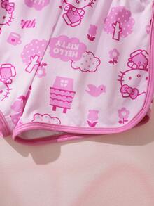 HELLO KITTY AND FRIENDS | SHEIN 女嬰字母印花短袖T恤與短褲休閒套裝 - 粉色 - 查看 7