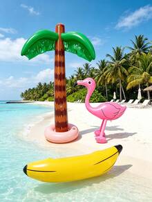 2 Pieces Set Inflatable Palm Tree Flamingo Toy Ball Inflatable Banana Hawaiian Theme Party Beach Hawaiian Theme Party Background Beach Pool Party Decoration - one size fits all - View 2