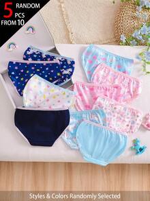 SHEIN 隨機混色 5件組 女童幼兒休閒時尚 粉色、白色、海軍藍，甜美可愛卡通女孩，適合日常穿著，四季皆宜 - 彩色 - 查看 2