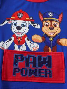 SHEIN | PAW Patrol بلوزة وشورت كاجوال يومي مطبوع عليهما رسوم كرتونية للأولاد، بياقة دائرية وأكمام قصيرة - الأزرق - مشاهدة 4