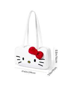 HELLO KITTY AND FRIENDS | SHEIN Tas Bahu Poliester Motif Kucing Lucu dengan Dekorasi Pita 3D, Tas Jinjing Ringan & Luas dengan Resleting untuk Bepergian, Perjalanan & Penggunaan Kasual Sehari-hari - Busur merah - View 9