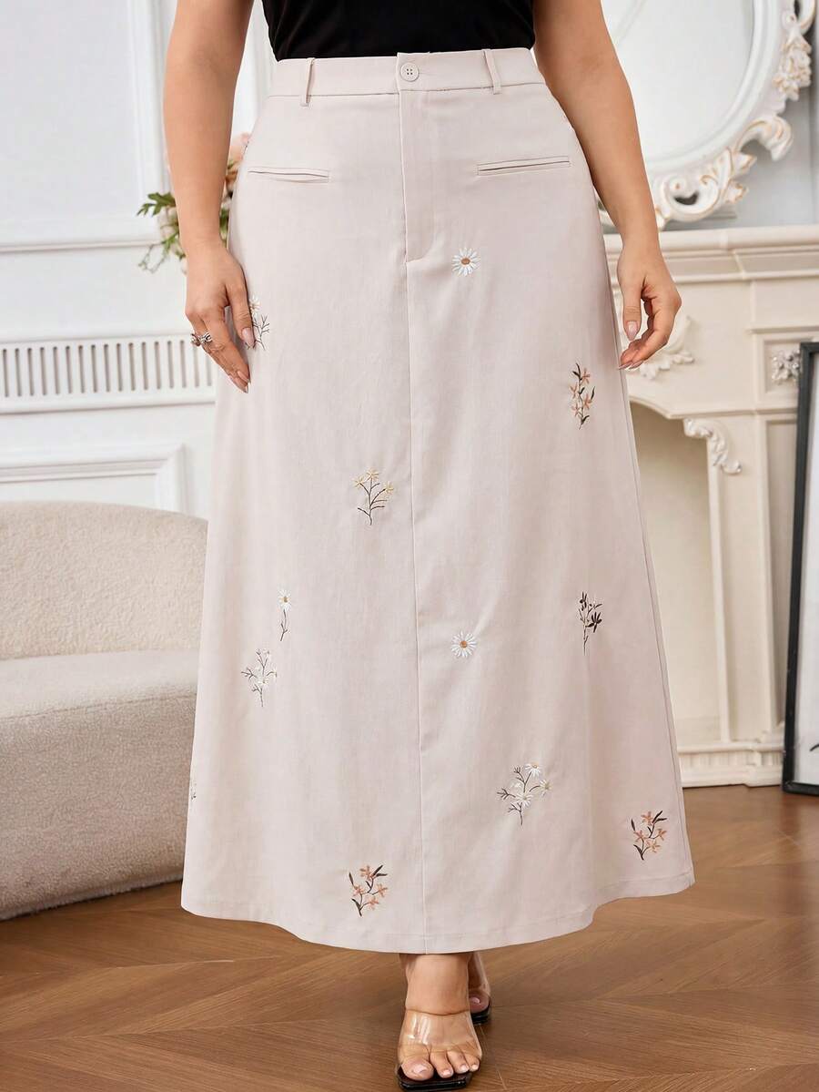Modelyn 大尺碼時尚度假刺繡鈕扣長裙街頭風 - 彩色 - 查看 1