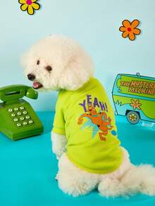 SCOOBY-DOO X PETSIN 俏皮小狗字母印花寵物T恤，厚實保暖，適合舒適居家或戶外散步，防掉毛，內裡柔軟刷毛，保溫效果佳 - 綠色 - 查看 2