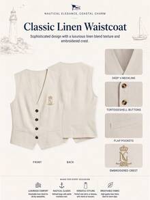 Nima Coro Áo vest không tay cổ V xẻ trước thêu họa tiết, vải linen lyocell màu trắng ngà, phong cách thanh lịch preppy cổ điển tối giản, dành cho nữ công sở, đi làm, đi chơi, du lịch và mặc hàng ngày - Màu be - Xem 2