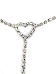 SpicyHot 1pc Women's Heart-Shaped Rhinestone Metal Body Chain - Silver - View 3