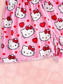 HELLO KITTY AND FRIENDS | SHEIN Set Piyama Wanita Ukuran Besar Musim Panas Motif Kartun Lucu, Kamisol dan Celana Pendek - Berwarna merah muda - View 8
