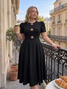 SHEIN MOD Große Größen Schwarzes Metall Blumen Dekor Regenschirm Rock Klassisches mittellanges Kleid, Alltagskleidung, Party, Bankett, Urlaub, Frühherbst, Ganzjährig, Geburtstagsparty, Hochzeit - Schwarz - Übersicht 9