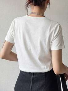 FRIFUL Women's Solid Color Slim Fit Casual Short Sleeve T-Shirt, Suitable For Spring And Summer - White - View 6