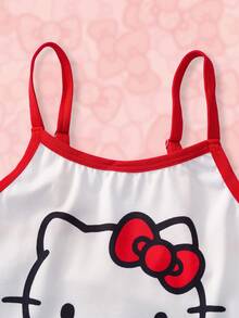 HELLO KITTY AND FRIENDS | SHEIN Tween Girl Cartoon Print Camisole Bra Set - Red and White - View 3
