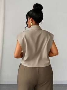 Maweii Plus Size French Style Commuter Minimalist Romantic Design Elegant Blouse - Khaki - View 6
