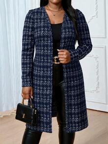 SHEIN Lady Plus Size Women's Plaid Casual Versatile Daily Outing Long Sleeve Jacket - Multicolor - View 3