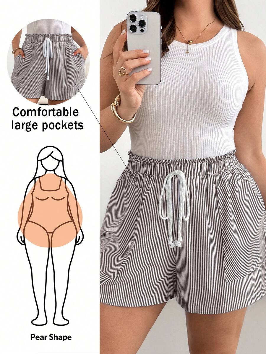 Shapeblank Plus Size Women's Striped Casual Versatile Daily Shorts