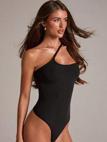 SHEIN BAE Sexy Sling Bodysuit With Crotch Strap, Wireless & Unpadded - Black - View 3