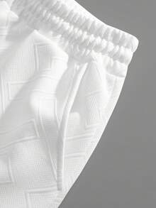 Sorvial 2pcs/Set Men's Short Sleeve Crew Neck T-Shirt And Shorts Set, Jacquard, Size L - White - View 7