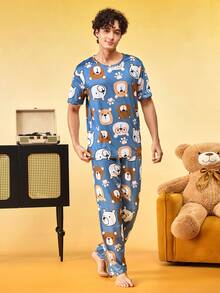 Notgurli Men's All-Over Print Crew Neck Short Sleeve & Long Pants Loungewear Set - Multicolor - View 3