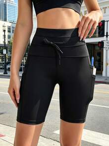 Gameset SHEIN Sport Women's Pockets Sports Fitness Cycling Shorts - Black - View 9