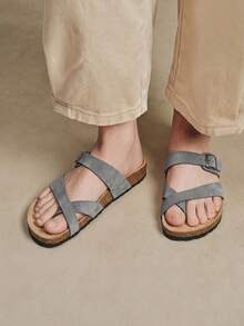 Solecia Sandal Pantai Kasual Wanita dengan Gesper yang Dapat Diatur untuk Sepatu Musim Panas Natal - Flanel abu-abu - View 2