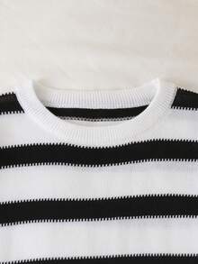 SHEIN Single Boys' Knitted Sweater, Stylish Striped Versatile Top - Royal Blue - View 3