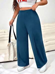 SHEIN EZwear 休閒復古綠色直筒大尺碼長褲 - Fresh Green - 查看 4